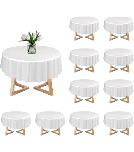 Lot De 10 Nappes Rondes Jetables Blanches - Diamètre 230 Cm, PEVA Imperméable - Pour Mariage, Banquet, Fête