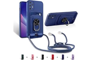 Zyweil kompatibel mit Samsung Galaxy A52S 5G/A52 5G/A52 4G,Necklace Hülle, mit 360°Ring Ständer magnetisches Eisenblech Kartenhalter Silikon Schutzhülle-Blue