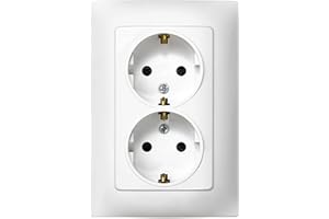 SIMON - Enchufe Doble de Empotrar Schuko, Serie Simon 10, 250V, 10 A, Enchufe de Pared Plano y Fino, Fácil de Instalar, Incluye Marco, Tapa y Mecanismo, Base de Enchufe Hembra Color Blanco
