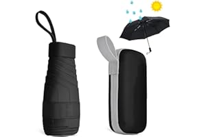 TYRZOL Windproof Mini Travel Umbrella with UPF50+ Protection, 6 Ribs, Compact Folding, Portable UV Protection, Includes Storage Box