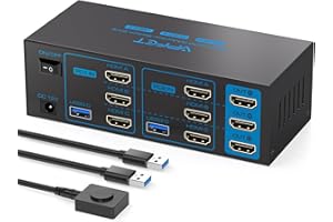 AILVLVNG HDMI KVM Switch 2 PC 3 Monitor 4K 60Hz EDID Commutateurs KVM pour 2 Ordinateurs Partageant 3 Moniteurs et 4 Ports USB 3.0, Supporte L'extension D'affichage et le Miroir D'affichage