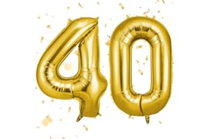 OFFCUP Ballon d'Anniversaire 40 Ans Or, Foil Ballon Numéro Chiffre 101cm, Gonflable Hélium, Deco Anniversaire 40 Ans Grand Ballons pour Fête Party Mariage