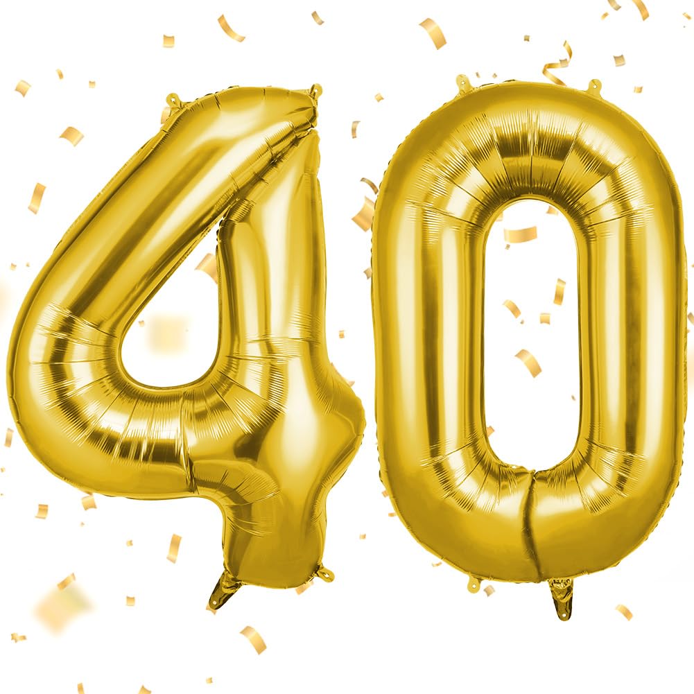 OFFCUP Heliumballonnen, 105 cm (40 inch), folieballonnen, verjaardagsballon, grote cijfers, ballonnen voor verjaardag, bruiloft, feest, decoraties, feestbenodigdheden (Goud)