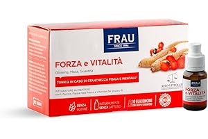 FRAU Forza e Vitalita’, Integratore Energia A Base Di Estratti Vegetali, 10 Flaconcini Con Tappo Serbatoio, Integratore Stanchezza Fisica E Mentale, Senza Glutine E Lattosio, Bianco