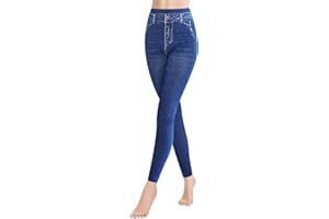 GoVIA Jeggings Elastici Blu e Nero Leggins Donna Leggings Stampato a Vita Alta Pantaloni Stretti Ghette 4109 VA