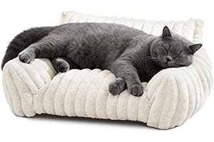 DOLLGIFT Cat Sofa Beds for indoor Cats - 60x45cm, Cat Couch with Removable Machine Washable Cover, Fluffy Faux Rabbit Fur Pet Sofa for Cats Small Dog Puppy Kitten, White S