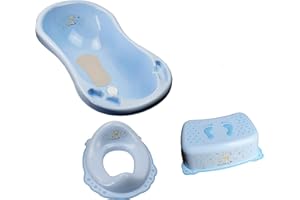 Maltex Baby Bath Set with Drain Hose Stool Toilet Trainer Potty Blue