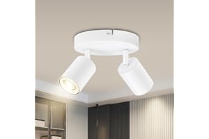 BOYIR Plafonnier LED 2 Spots, Rond Spots de plafond Orientables, Plafonnier Spot GU10, Moderne Éclairage de Plafond, luminaires intérieur pour Cuisine Salon, Blanc, Livré Sans Ampoules