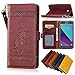 Produktbild Samsung Galaxy J5 2017 Leder Hülle,Handy Hülle Tasche Samsung Galaxy J5 2017,Ledertasche für Samsung Galaxy J5 2017,Leweiany Handytasche Samsung Galaxy J5 2017 Schutzhülle aus Echt-Leder Retro Blumen Prägung Hülle im Ständer Bookstyle Wallet Tasche Flip Brieftasche Etui Schale mit Kartenfach, Magnet und Praktischer Standfunktion Luxus Tasche für Samsung Galaxy J5 2017 - Premium Hülle in Rotwein