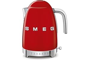 Smeg, Bollitore Temperatura Variabile KLF04RDEU 1,7L, Più Livelli di Temperatura, Filtro Anticalcare Lavabile, Autospegnimento di Sicurezza, Indicatore Livello Acqua, Avvolgicavo, Potenza 2400W, Rosso