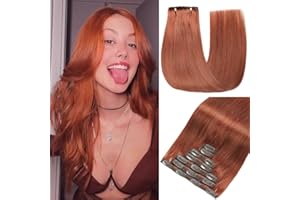 ‎GUDOZO GUDOZO Remy Clip in Extensions Echthaar Kupfer 7pcs 35cm 80g Dunkelrotbraun Invisible Hair Extensions Copper Orange Braun Extensions Auburn Ginger Skin Weft Clip Haarverlängerung(14Zoll,33A#)