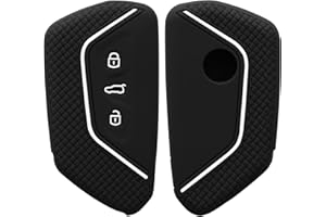 kwmobile Car Key Cover Compatible with VW Golf 8 3 Button Car Key Key Cover - Silicone Protective Car Key Fob Case - Black High Gloss/White