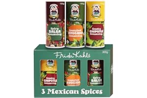 ‎CAFFÉLUXE Frida Kahlo Räucherhaus trifft mexikanische Gewürze & Gewürze – 300 g mexikanische Gewürze Geschenkset – Avocado-Gewürze, rauchiger Chipotle & Gewürz-Salsa-Gewürz – eine kullinäre Hommage