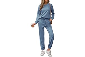 REORIA Women's Tracksuit, Long Sleeve, Crew Neck, Plain, Two-Piece Outfit, Hoodie, Jogger, Tracksuit Set, Sweatshirt & Jogging Bottoms