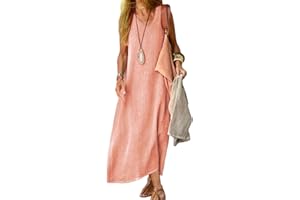 Juketron 2024 Abiti Estivi Donna Scollo a V Senza Maniche Canotta Abito Lungo Tinta Unita Abiti da Spiaggia in Lino di Cotone Abito Estivo Allentato Casual