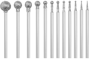 LT Easiyl 12x Juego De Fresas De Diamante De Cabeza Redonda Para Tallado De Piedra Fresa De Diamante Con Cabeza Esférica De 0,5 A 8 Mm Se Adapta A Mandril De 3/32 Pulgadas Para Herramienta Rotativa