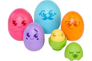 Toomies Tomy PIOU PIOU Gigognes - Famille de 5 œufs gigognes pour Tout-Petits avec Poussin Qui Fait PIOU PIOU - Jouets sensoriels pour Bain et bac à Sable – Trieur de Formes Bébés de 6 à 36 Mois