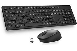 LeadsaiL Wireless Keyboard and Mouse Set, 2.4GHz USB Computer Keyboards and Mouse Combo, Full Size UK QWERTY Layout, Ergonomic Design with 12 Multimedia Shortcuts for HP/Lenovo Laptop and Mac - Black