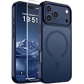SUPFINE iPhone 17 Pro Max i&ccedil;in Manyetik Kılıf Koyu Mavi | Ekran Koruyucu, Şeffaf Mat, MagSafe ile Uyumlu, Askeri Sınıf D&uuml;şmey