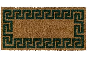 CASA TESSILE Zerbino antiscivolo in cocco naturale IMPERATORE GRECA Elegante Tappeto da Ingresso - VERDE, 40x80 cm.