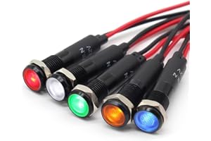 ‎FILN FILN 5 stücke 8mm (5/16 ") 12V LED kontrollleuchte wasserdichte pilot signallampe Meldeleuchte metalltafelleuchten(Schwarz eloxiert,rot1stück+Grün1stück+Gelb1stück+Blau1stück+Weiß1stück)