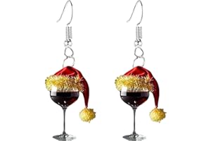 GAUEIOUR Christmas Earrings Red Wine Glass Earrings Creative Christmas Hat Wine Glass Jewelry Charms Acrylic Flat Festival Atmosphere Dangle Drop Earring for Women Xmas Jewelry Gifts