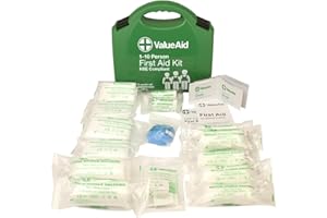 Value Aid HSE Compliant First Aid Kit for Workplace, Home & Car - CE Marked Contents, Double-Clasp Case with Handle - Complete Set for 1-10 People Includes Plasters, Bandages & Medical Supplies