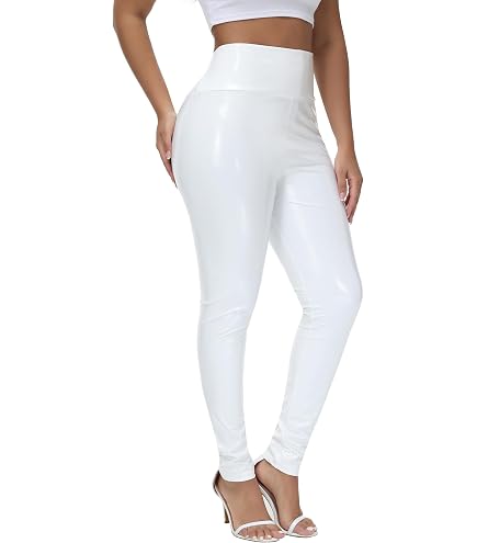 Leggings Vita Alta Donna In Pelle Effetto Bagnato, Lacci Laterali, 70% Poliammide, 94cm Gamba - Foto 5