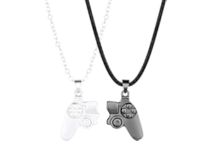 MAKLOEE 2 Pcs Game Controller Necklaces, Magnetic Alloy Couple Necklaces, Romantic Alloy Gamepad Pendant Necklet Split Magnetic Silver and Black Couples Necklace for Boyfriend Girlfriend Husband Wife