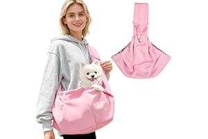 LNSYSNS Sac de Transport Chien, Réversible Petit Bandoulière Sac pour Chat, Rose Porte Chien Ventral, avec Poche et Crochet, pour Animaux Pesant Jusqu'à 6 kg