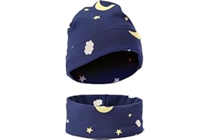 Bixufcai Kinder Mütze & Loop Schal Set - Mädchen Junge 95% Baumwolle weiches & pflegeleichtes Stretch-Material für 1-8 Jahre, Kleinkinder Beanie Mütze Schlauchschal Set