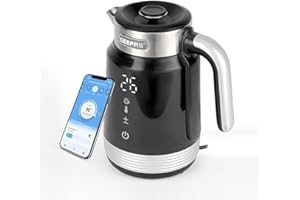 Geepas Smart Stainless-Steel Kettle, 1.7L | WiFi Internet Kettle, Voice Control Google & Alexa| Strix controller, Digital Temperature Display, Double Wall & Anti-Scalding Design | 2200W, Black