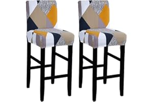 ELYSYSRL Coprisgabelli Cucina con Schienale 2/4/6 Pezzi,Fodere Coprisedia Elasticizzati con Schienale Basso Universale,Copertura per Sgabello Alto Quadrato per Bar Caffettiere Bancone