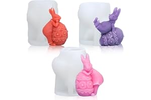 Mein HERZ Easter Rabbit Silicone Mold, 3D Bunny Candle Mold, Food Grade Silicone, Reusable, Easy to Use, Wide Application, Great DIY Gift, Pack of 3