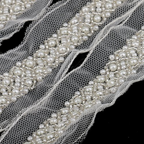 MagiDeal 97cm Perlen Nähen Mesh Band Kleid Dekor Handwerk Weiß / Schwarz – Weiß, one size - 4