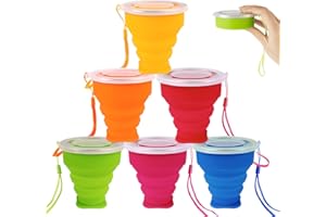 Bahan alamy 6 sztuk składanych silikonowych kubków, składane kubki podróżne z pokrywką z tworzywa sztucznego, zestaw wielokrotnego użytku na kemping, piknik, wędrówki, podróże