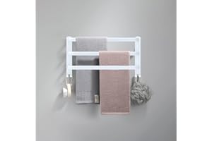Porte-Serviettes Mural HONPHIER Porte Serviette Salle de Bain étagère Serviette avec Crochets Porte-Serviettes Aluminium étagère Serviette pour Cuisine, Salle de Bains, Hôtel (Blanc, 40CM)