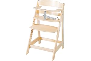 roba Chaise Haute Évolutive en Bois Naturel 2 en 1 Sit Up Flex - Hauteur Réglable - de 6 Mois jusqu'à 70 kg - Chaise Bébé Anti-Basculement avec Surface Lisse