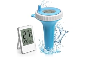 HAVENHARMO Pool Thermometer, Schwimmende Leicht Zu Lesen mit Indoor-Temperatur Luftfeuchtigkeit Monitor, Wireless Digital IP67 wasserdicht für Schwimmbäder (Blau)