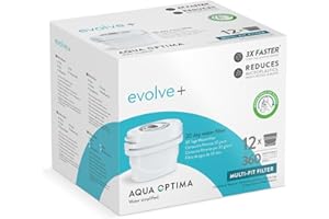 Aqua Optima Wasserfilterkartusche, Evolve+ 12er Pack (Vorrat für 12 Monate), kompatibel mit Brita Maxtra+ & PerfectFit*, 5-stufiges Filtersystem reduziert Chlor, Kalk und andere Verunreinigungen