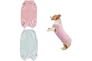 Scettar Body Post Operatorio Cane Gatti,Tuta di Recupero per Cani A Strisce,Tuta Post Operatoria Cane,Body-Post Operatorio Protezione di Ferite Addominal,Anti-Leccamento(Rosa + Verde，S）