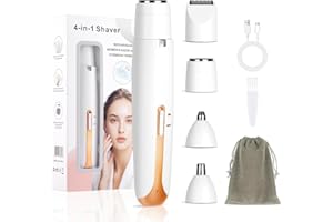 AOOWU Afeitadora Mujer, 4 en 1 Rasuradora Mujer Zona Intima, Recargable Kit Afeitadora Electrica, Portátil Afeitadora Electrica Mujer para Cuerpo, Zona del Bikini, Vello Facial, Nariz y Cejas, Blanco