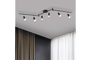 Bojim Reflektor sufitowy, 6-punktowy, czarny, lampa sufitowa LED, wychylna, GU10, nowoczesne reflektory sufitowe do kuchni, sypialni, jadalni, w zestawie 6 x 6 W GU10 LED, 550 lm, neutralna biel 4000