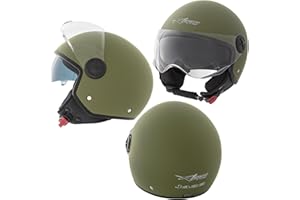 A-Pro Casco Jet Moto Aperto Visiera Parasole ECE 22-06 Scooter Antigraffio Verde Opaco S