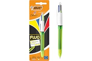 BIC 4 colores Fluo bolígrafos Retráctiles - Tinta Negra, Azul, Rojo y Amarillo Fluorescente, Blíster de 1 Unidad