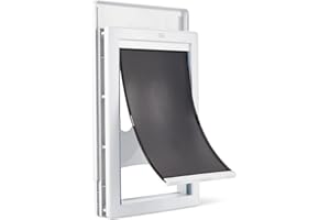 Amazon Basics Adjustable Plastic Dog and Cat Door, Large,20.00’’ x 13.31’’ x 4.45’’, White and Grey