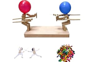 WODEHAHAGOU Balloon Bamboo Man Battle Handmade Wooden Fencing Puppets Fast-Paced Bamboos Battle Toy Wooden Bots Battle Game For 2 Players Wooden Fencing Game Board Games With 100pcs Balloons