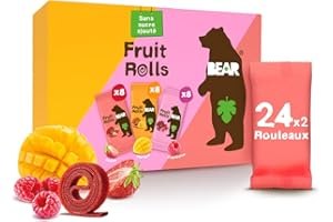 BEAR Fruit Rolls Paquet Assortiment | 100% Ingrédients Naturels| Sans Sucres Ajoutés | Goûter Sain pour Enfants & Adultes | 24 Sachets de 20g | 480g