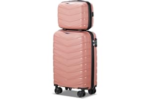 Karl home Luggage Set 2 Piece, PP Hard Shell Suitcase with Spinner Wheels & TSA Lock, Lightweight Carry on Suitcase Set 20in Carry-on with 12 Mini Case, Rose Gold