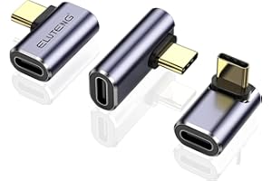 ELUTENG 3 szt. Adapter USB na USB C, adapter USB C 90 stopni 40 Gb/s 8K przy 60 Hz, PD 100 W USB C męski na żeński adapter kątowy do MacBooka Samsung Switch